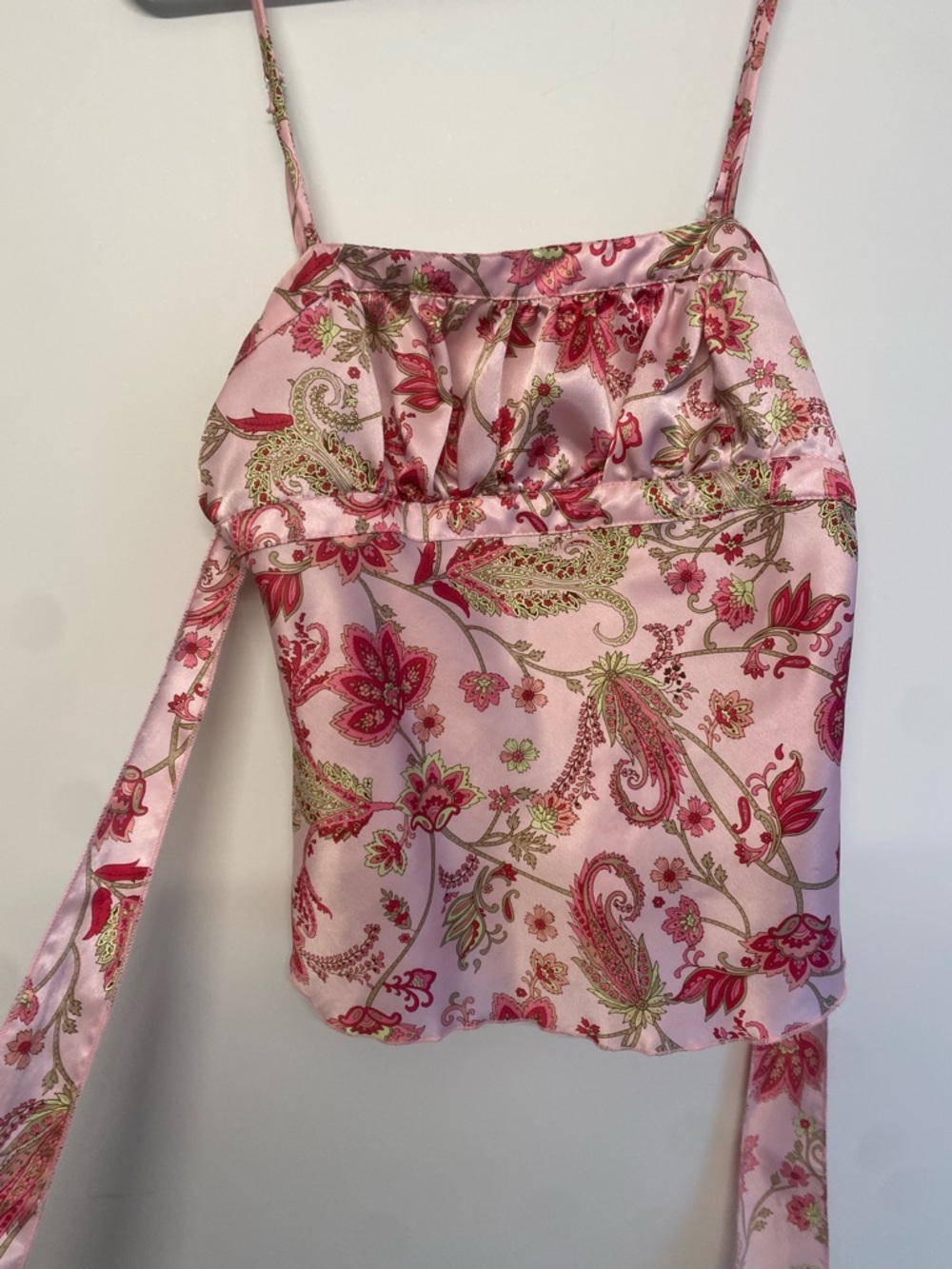 Y2K Vintage Pink Paisley Satin Cami with Ties - Picture 2 of 6